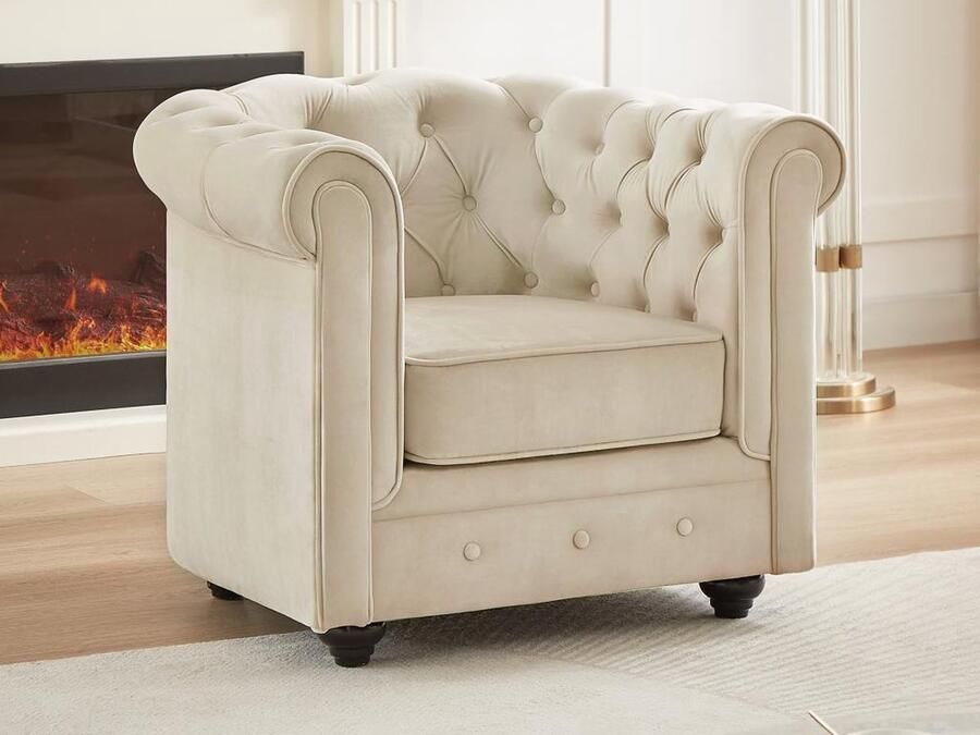 Vente-unique Fauteuil van beige velours CHESTERFIELD L 82 cm x H 72 cm x D 78 cm
