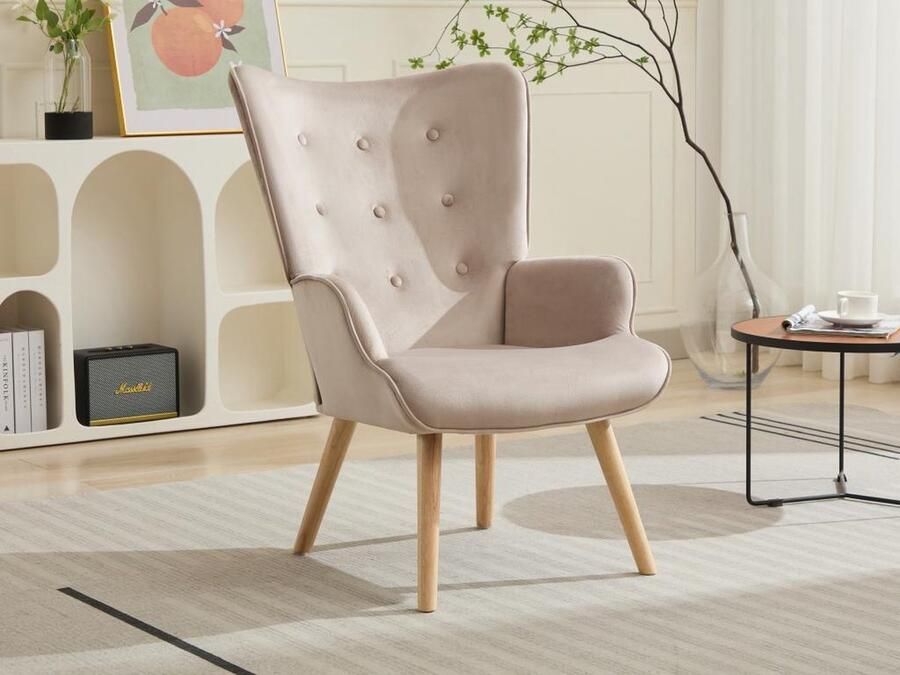 Vente-unique Fauteuil van beige velours VATELY L 69 cm x H 95.5 cm x D 78 cm - Foto 2
