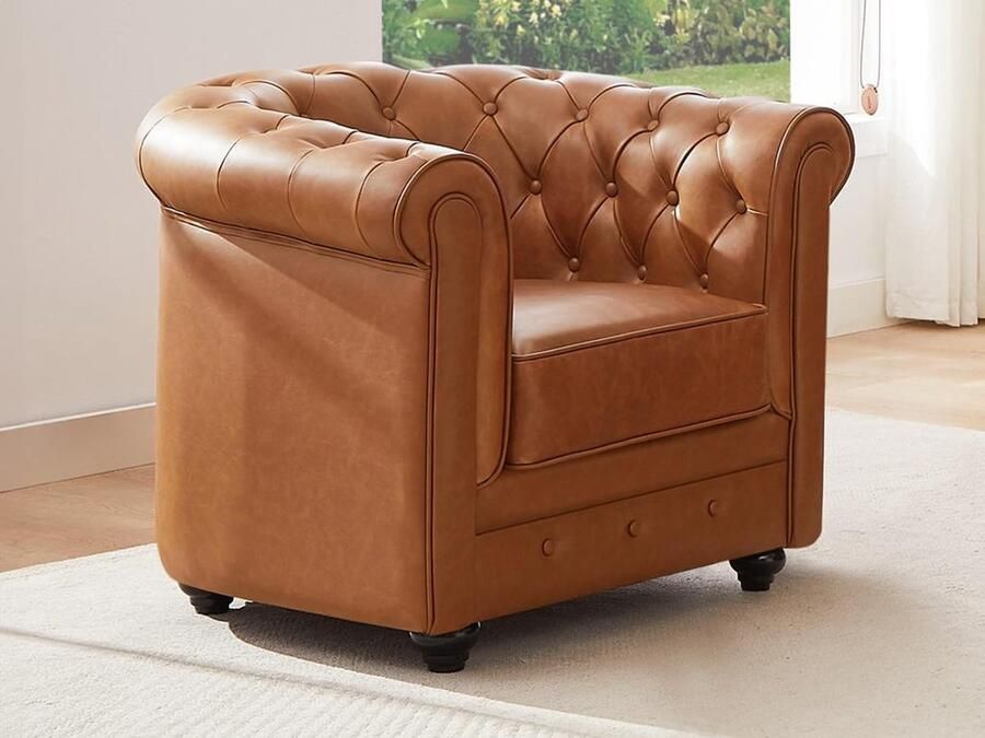 Vente-unique Fauteuil van camelkleurig vaarsleer CHESTERFIELD L 82 cm x H 72 cm x D 78 cm - Foto 2