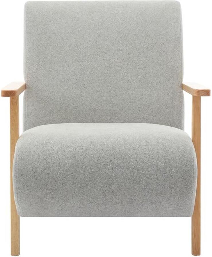 Vente-unique Fauteuil van grijze stof en hout JULOMO L 70 cm x H 81 cm x D 82 cm - Foto 2