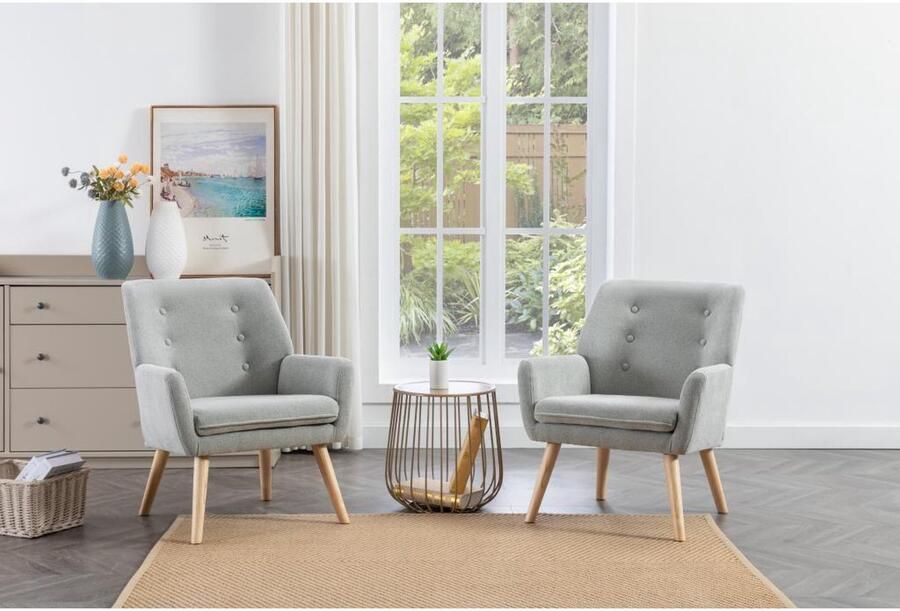 Vente-unique Fauteuil van grijze stof SERINO L 65 cm x H 79 cm x D 68 cm - Foto 2