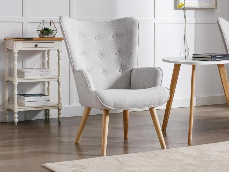 Vente-unique Fauteuil van lichtgrijze stof VATELY L 69 cm x H 95.5 cm x D 78 cm - Foto 2
