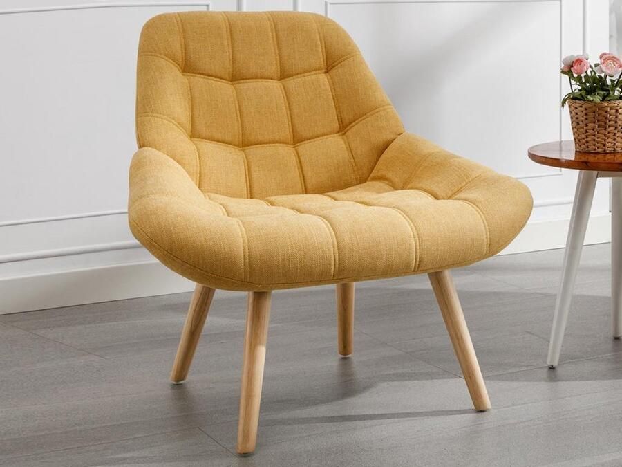 Vente-unique Fauteuil van mosterdgele stof LUOSTO L 87 cm x H 83 cm x D 79 cm