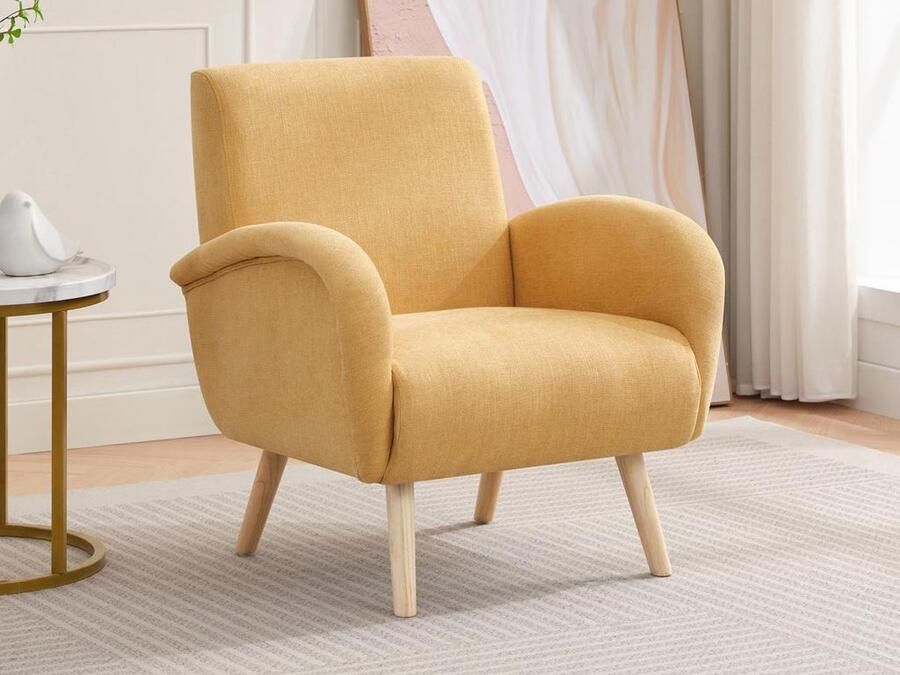Vente-unique Fauteuil van mosterdgele stof MAZARONE L 72 cm x H 83 cm x D 70 cm - Foto 2