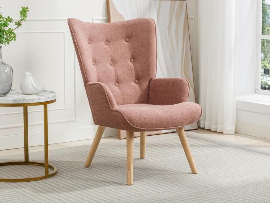 Vente-unique Fauteuil van roze stof VATELY L 69 cm x H 95.5 cm x D 78 cm - Foto 2
