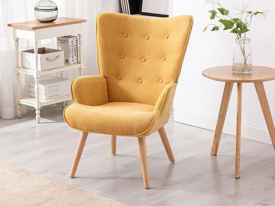 Vente-unique Fauteuil van stof VATELY Mosterdgeel L 69 cm x H 95.5 cm x D 78 cm - Foto 2
