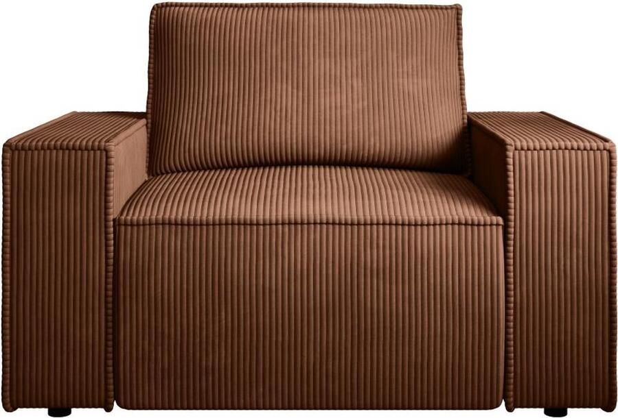 Vente-unique Fauteuil van terracottakleurig ribfluweel AMELIA L 120 cm x H 85 cm x D 86 cm - Foto 2