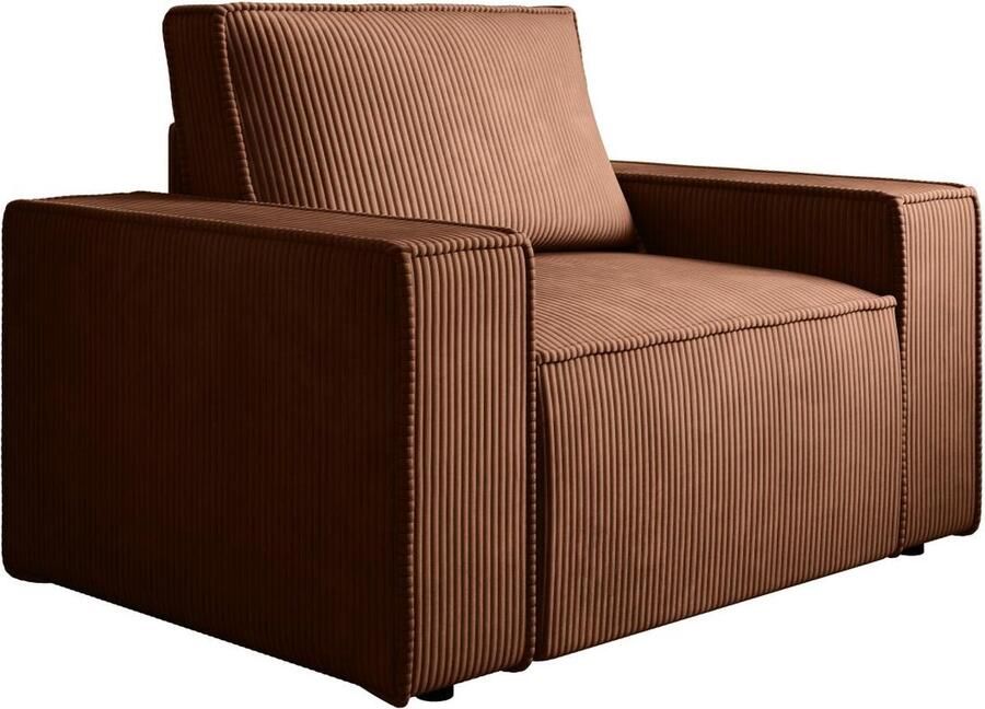 Vente-unique Fauteuil van terracottakleurig ribfluweel AMELIA L 120 cm x H 85 cm x D 86 cm