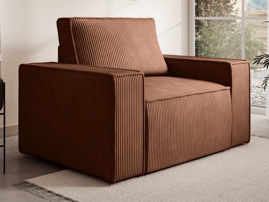 Vente-unique Fauteuil van terracottakleurig ribfluweel AMELIA L 120 cm x H 85 cm x D 86 cm - Foto 3