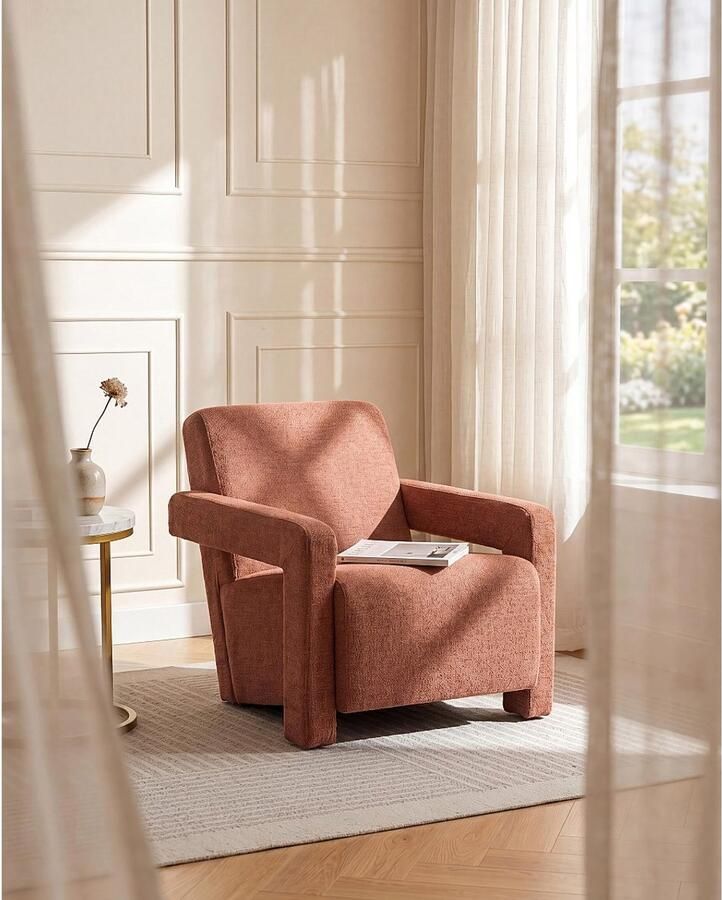 Vente-unique Fauteuil van terracottakleurige stof met textuur ISPARTA L 65 cm x H 71 cm x D 83 cm - Foto 3