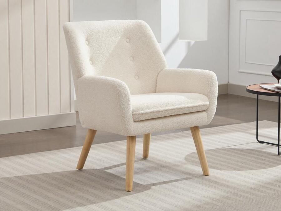 Vente-unique Fauteuil van witte boucléstof SERINO L 65 cm x H 79 cm x D 68 cm - Foto 2