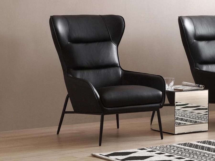 Vente-unique Fauteuil van zwart buffelleder DINNIA L 69 cm x H 95 cm x D 95 cm - Foto 2