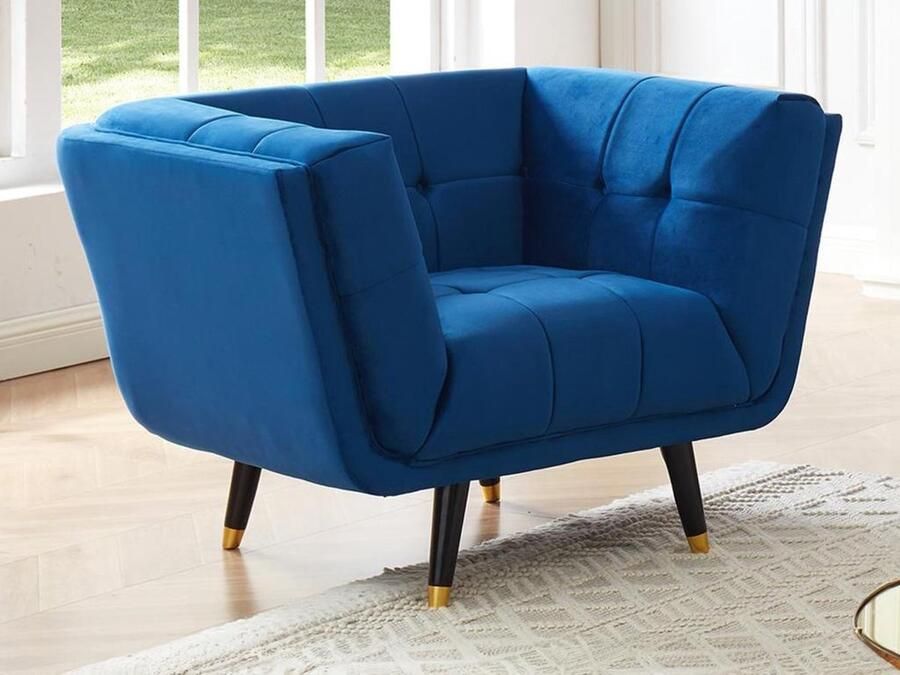 Vente-unique Fluwelen fauteuil SAMANTHA II Middernachtblauw L 110 cm x H 76 cm x D 91 cm - Foto 2