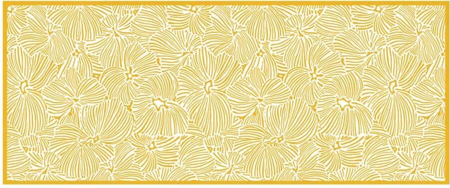 Vente-unique Gangtapijt van vinyl met bloemmotieven 66 x 160 cm Geel en wit CAPUCINA L 160 cm x H 1.5 cm x D 66 cm