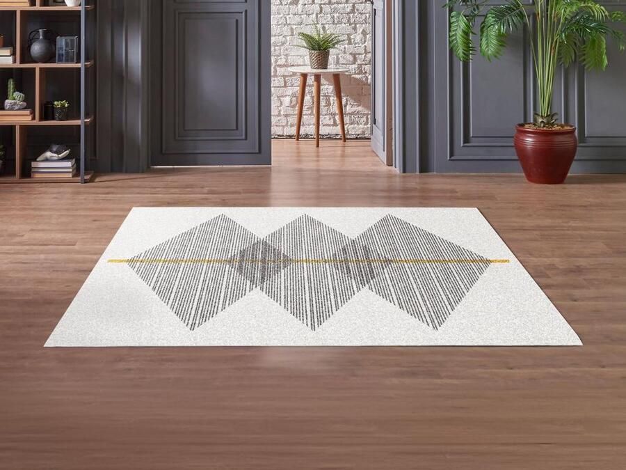 Vente-unique Geometrisch tapijt 120 x 170 cm Wit en grijs NIMIRIA L 170 cm x H 0.9 cm x D 120 cm - Foto 2
