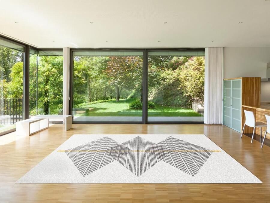 Vente-unique Geometrisch tapijt 200 x 290 cm Wit en grijs NIMIRIA L 290 cm x H 0.9 cm x D 200 cm