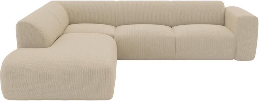 Vente-unique Grote hoekbank met hoek links met rugleuning aan de meridienne van beige boucléstof POGNI van Maison Céphy L 269 cm x H 73 cm x D 221 cm