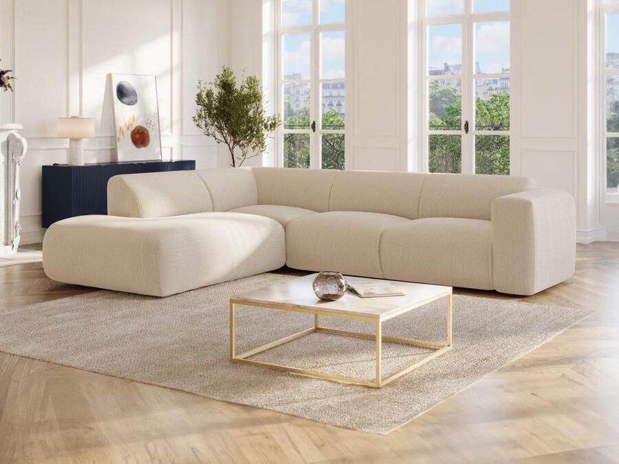 Vente-unique Grote hoekbank met hoek links met rugleuning aan de meridienne van beige boucléstof POGNI van Maison Céphy L 269 cm x H 73 cm x D 221 cm - Foto 2