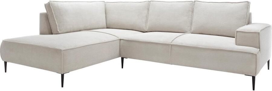 Vente-unique Grote hoekbank met hoek links van beige ribfluweel GINETO L 275 cm x H 83 cm x D 195 cm