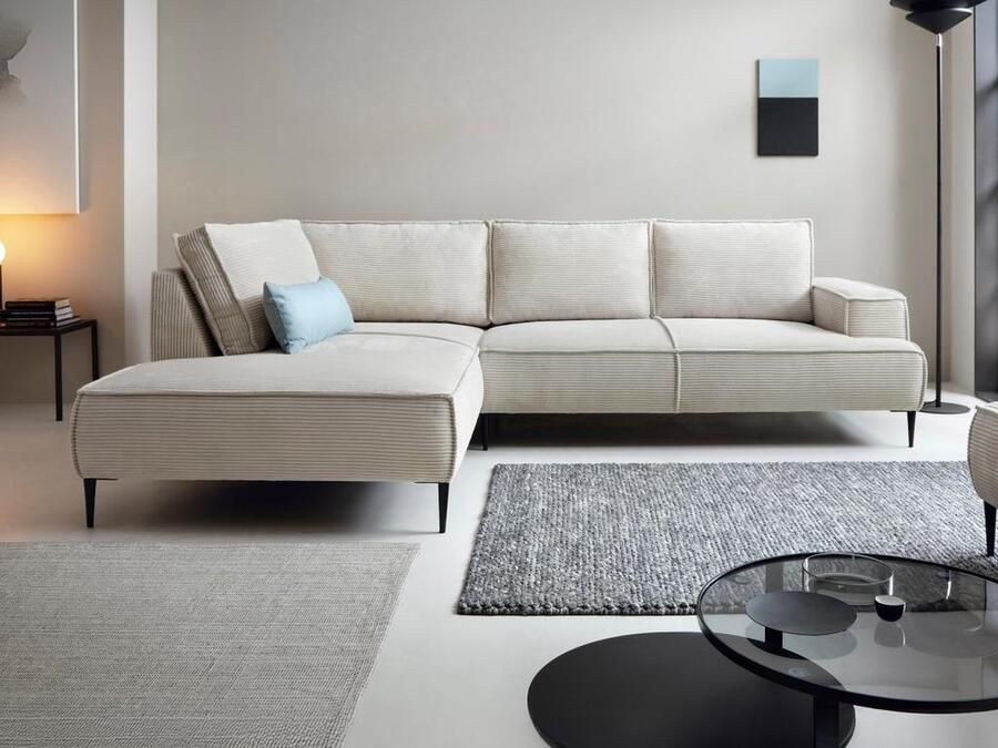 Vente-unique Grote hoekbank met hoek links van beige ribfluweel GINETO L 275 cm x H 83 cm x D 195 cm - Foto 2