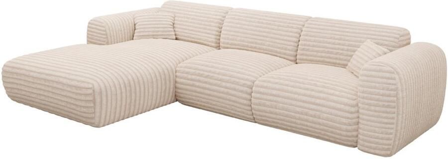 Vente-unique Grote hoekbank met hoek links van beige ribfluweel met brede ribbels POGNI van Maison Céphy L 280 cm x H 73 cm x D 165 cm - Foto 2