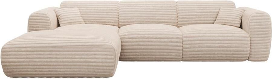 Vente-unique Grote hoekbank met hoek links van beige ribfluweel met brede ribbels POGNI van Maison Céphy L 280 cm x H 73 cm x D 165 cm