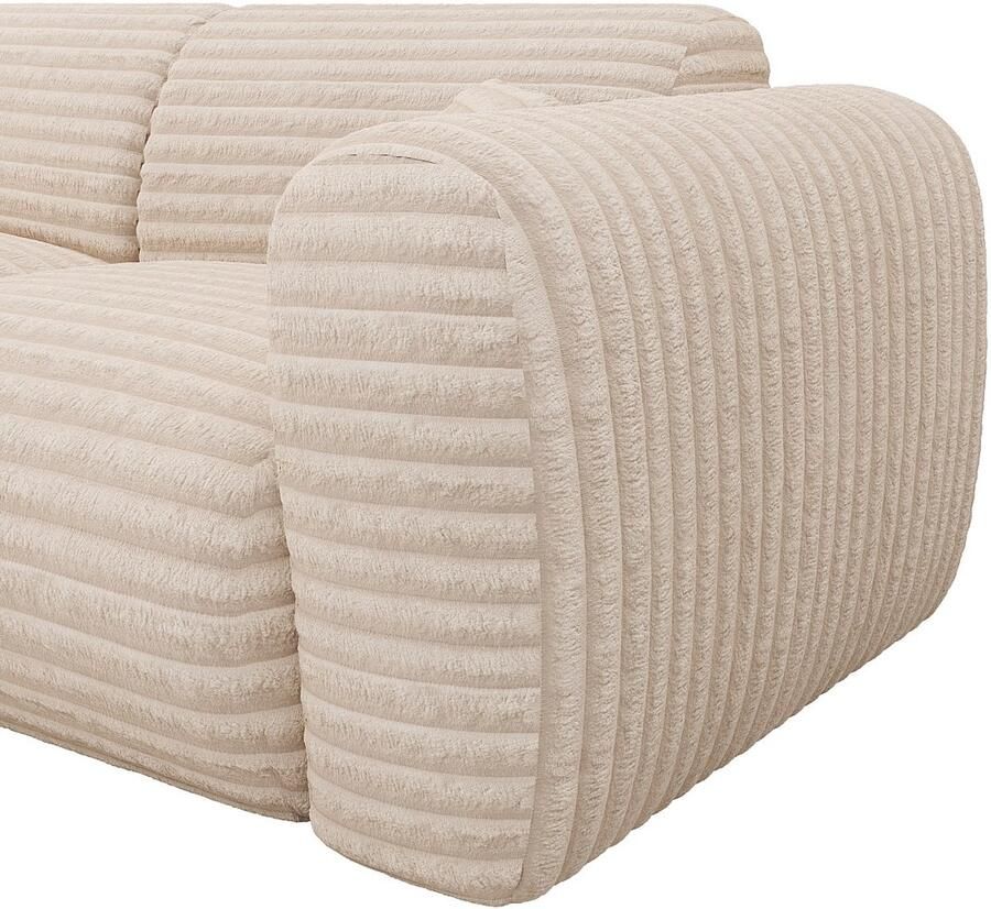 Vente-unique Grote hoekbank met hoek links van beige ribfluweel met brede ribbels POGNI van Maison Céphy L 280 cm x H 73 cm x D 165 cm - Foto 2