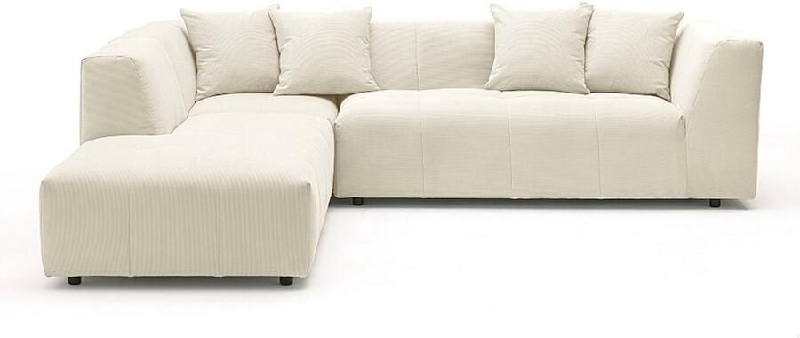 Vente-unique Grote hoekbank met hoek links van beige ribfluweel NAEMIA van Maison Céphy L 263 cm x H 70 cm x D 233 cm - Foto 3