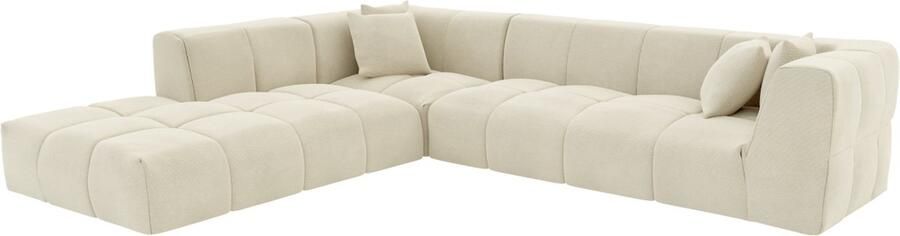 Vente-unique Grote hoekbank met hoek links van beige ribfluweel NAEMIA van Maison Céphy L 263 cm x H 70 cm x D 233 cm - Foto 2