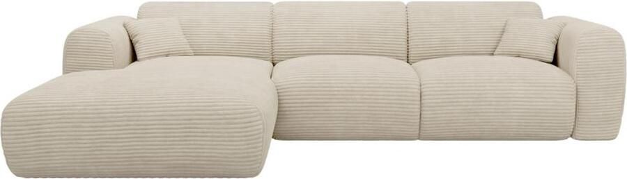 Vente-unique Grote hoekbank met hoek links van beige ribfluweel POGNI van Maison Céphy L 280 cm x H 73 cm x D 165 cm