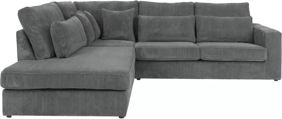 Vente-unique Grote hoekbank met hoek links van grijs ribfluweel MONDOVI II L 285 cm x H 92 cm x D 245 cm