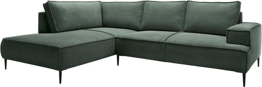 Vente-unique Grote hoekbank met hoek links van spargroen ribfluweel GINETO L 275 cm x H 83 cm x D 195 cm