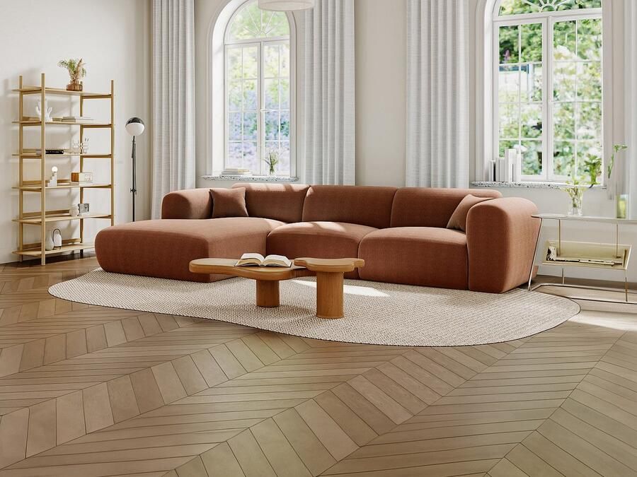 Vente-unique Maison Céphy Grote hoekbank links in terracotta gekleurd gestructureerd stoffen POGNI van Maison Céphy L 280 cm x H 73 cm x D 165 cm - Foto 3