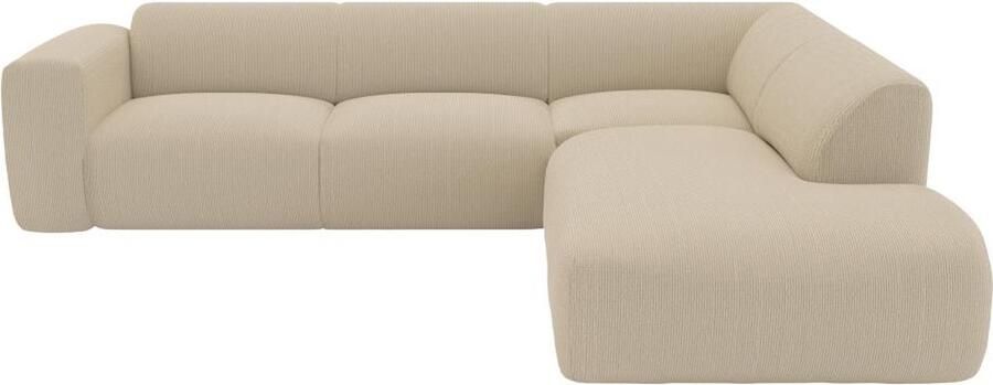 Vente-unique Grote hoekbank met hoek rechts met rugleuning aan de meridienne van beige boucléstof POGNI van Maison Céphy L 269 cm x H 73 cm x D 221 cm