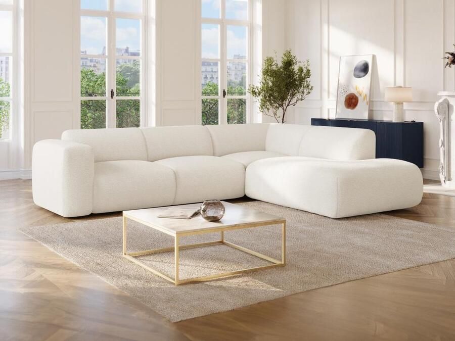 Vente-unique Grote hoekbank met hoek rechts met rugleuning aan de meridienne van witte boucléstof POGNI van Maison Céphy L 269 cm x H 73 cm x D 221 cm - Foto 2