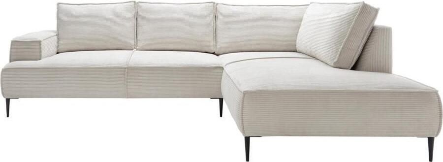 Vente-unique Grote hoekbank met hoek rechts van beige ribfluweel GINETO L 275 cm x H 83 cm x D 195 cm
