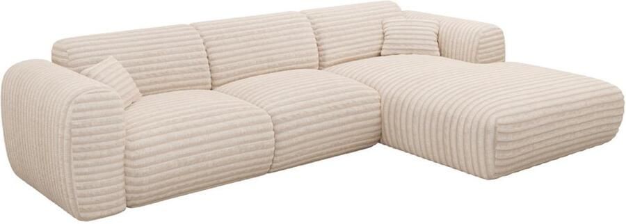 Vente-unique Grote hoekbank met hoek rechts van beige ribfluweel met brede ribbels POGNI van Maison Céphy L 280 cm x H 73 cm x D 165 cm - Foto 2