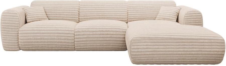 Vente-unique Grote hoekbank met hoek rechts van beige ribfluweel met brede ribbels POGNI van Maison Céphy L 280 cm x H 73 cm x D 165 cm