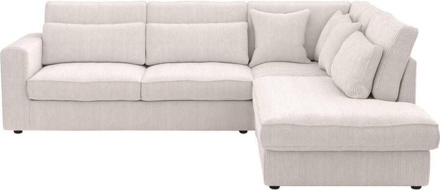 Vente-unique Grote hoekbank met hoek rechts van beige ribfluweel MONDOVI II L 285 cm x H 92 cm x D 245 cm
