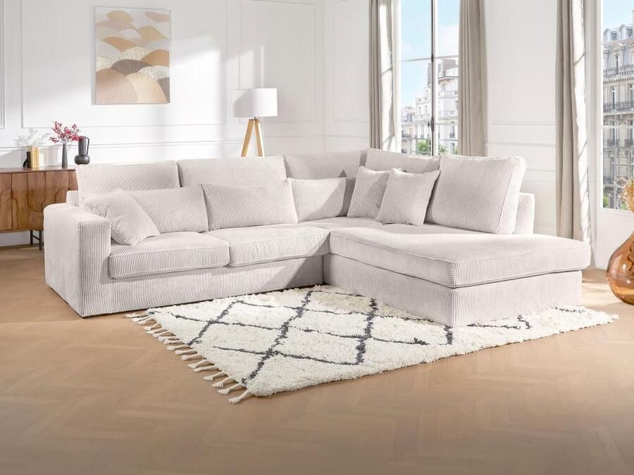 Vente-unique Grote hoekbank met hoek rechts van beige ribfluweel MONDOVI II L 285 cm x H 92 cm x D 245 cm - Foto 2