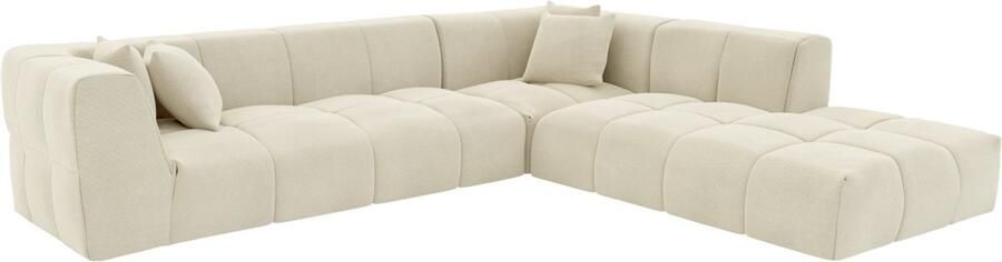 Vente-unique Grote hoekbank met hoek rechts van beige ribfluweel NAEMIA van Maison Céphy L 263 cm x H 70 cm x D 233 cm - Foto 3