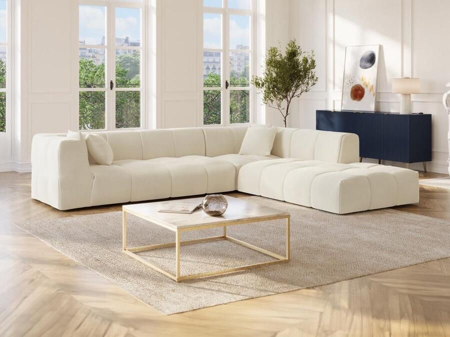 Vente-unique Grote hoekbank met hoek rechts van beige ribfluweel NAEMIA van Maison Céphy L 263 cm x H 70 cm x D 233 cm