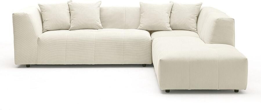 Vente-unique Grote hoekbank met hoek rechts van beige ribfluweel NAEMIA van Maison Céphy L 263 cm x H 70 cm x D 233 cm - Foto 2