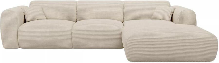 Vente-unique Grote hoekbank met hoek rechts van beige ribfluweel POGNI van Maison Céphy L 280 cm x H 73 cm x D 165 cm