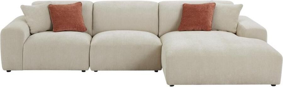 Vente-unique Grote hoekbank met hoek rechts van beige ribfluweel TIRONO van Maison Céphy L 325 cm x H 80 cm x D 165 cm