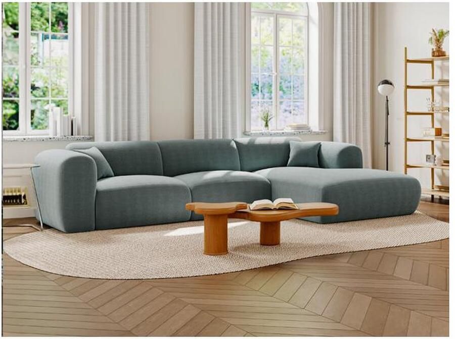 Vente-unique Grote hoekbank met hoek rechts van blauwe stof met textuur POGNI van Maison Céphy L 280 cm x H 73 cm x D 165 cm