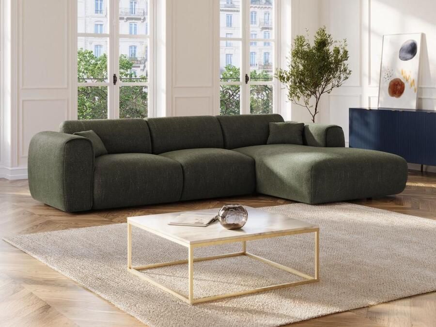 Vente-unique Grote hoekbank met hoek rechts van olijfgroene stof met textuur POGNIA L 280 cm x H 73 cm x D 165 cm - Foto 2