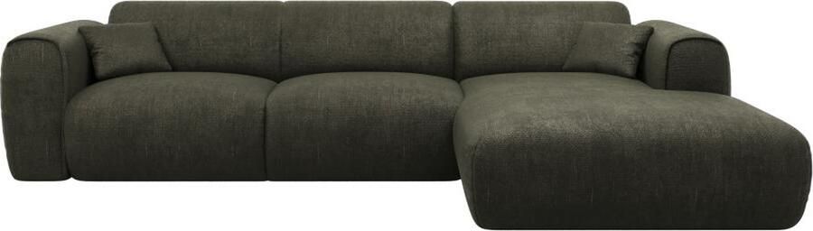 Vente-unique Grote hoekbank met hoek rechts van olijfgroene stof met textuur POGNIA L 280 cm x H 73 cm x D 165 cm