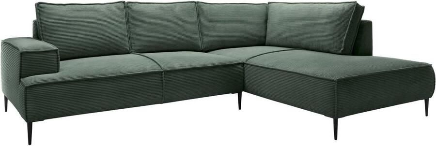 Vente-unique Grote hoekbank met hoek rechts van spargroen ribfluweel GINETO L 275 cm x H 83 cm x D 195 cm