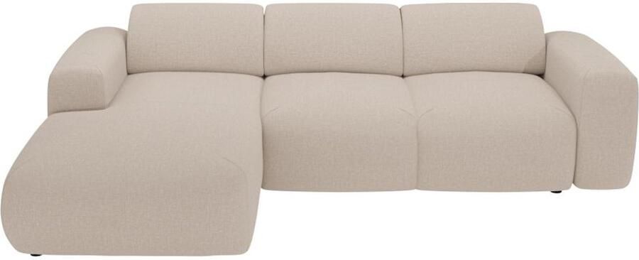 Vente-unique Grote linkerhoekslaapbank omvormbaar in beige gemeleerde stof POGNI van Maison Céphy